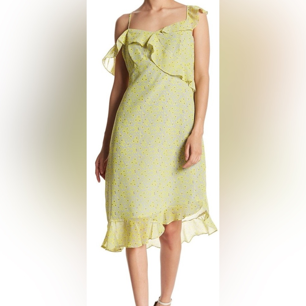 Nanette Lepore Asymmetrical Ruffle Dress in Lemon Meringue Spring Bloom